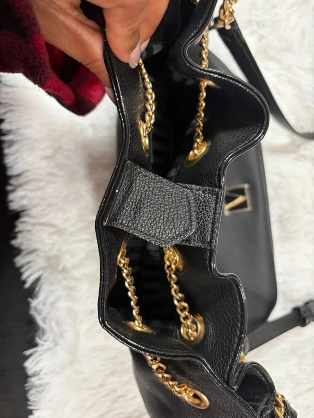 Victoria's Secret Black Drawstring Chain-Accent Hobo